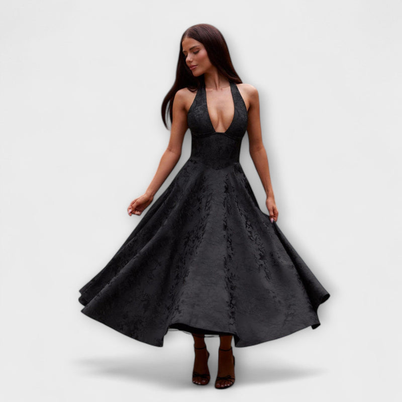 Renata - Jacquard Lace-Up Maxi Jurk
