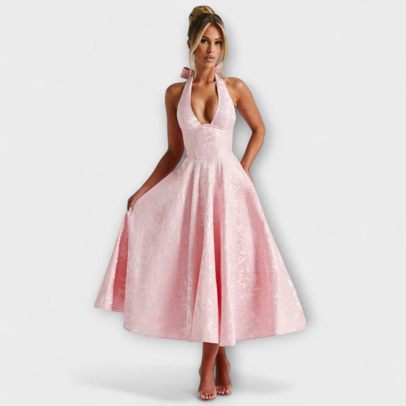 Renata - Jacquard Lace-Up Maxi Jurk