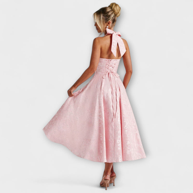 Renata - Jacquard Lace-Up Maxi Jurk