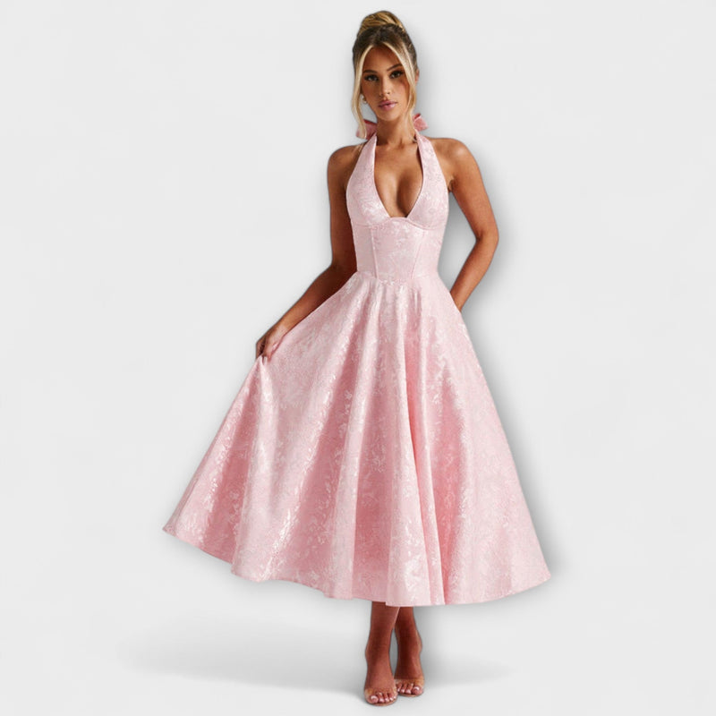 Renata - Jacquard Lace-Up Maxi Jurk