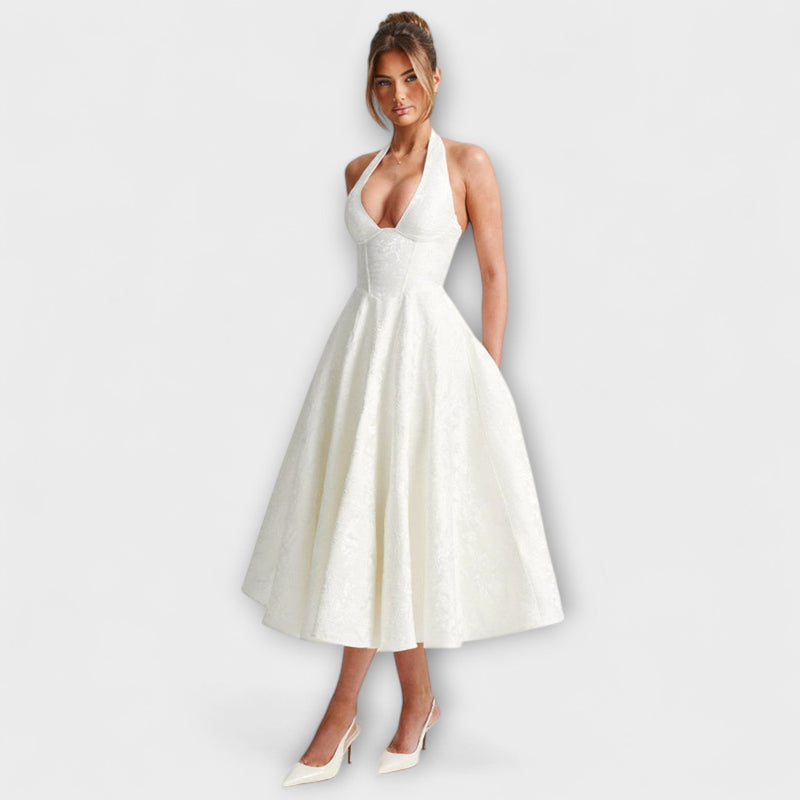 Renata - Jacquard Lace-Up Maxi Jurk