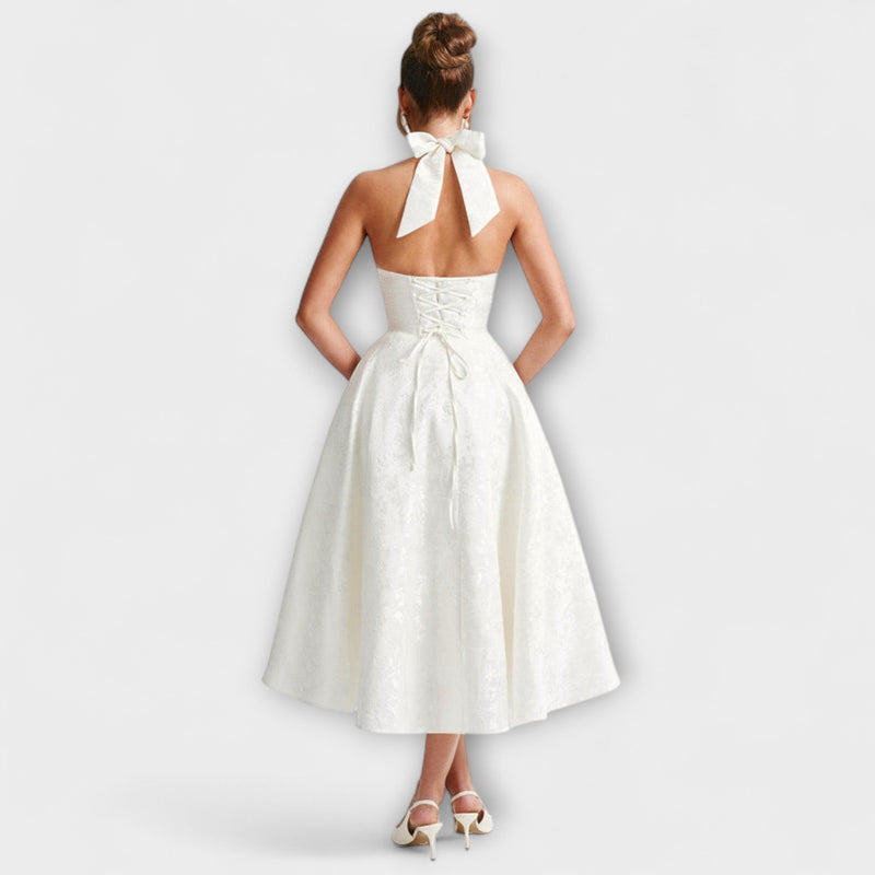 Renata - Jacquard Lace-Up Maxi Jurk
