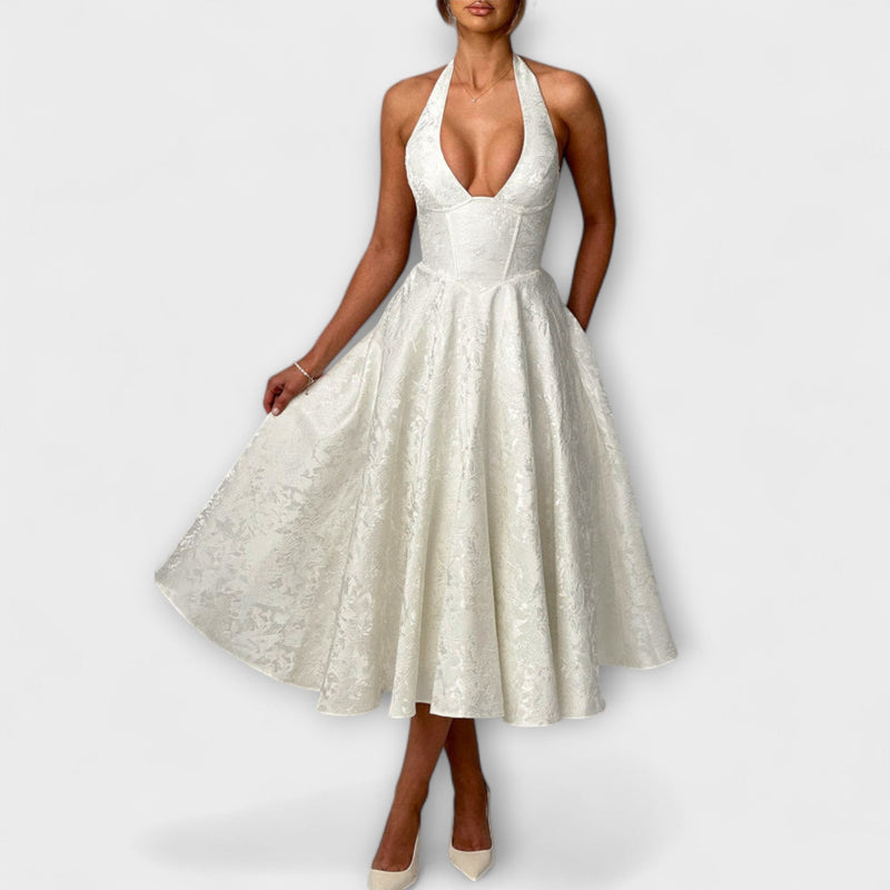 Renata - Jacquard Lace-Up Maxi Jurk