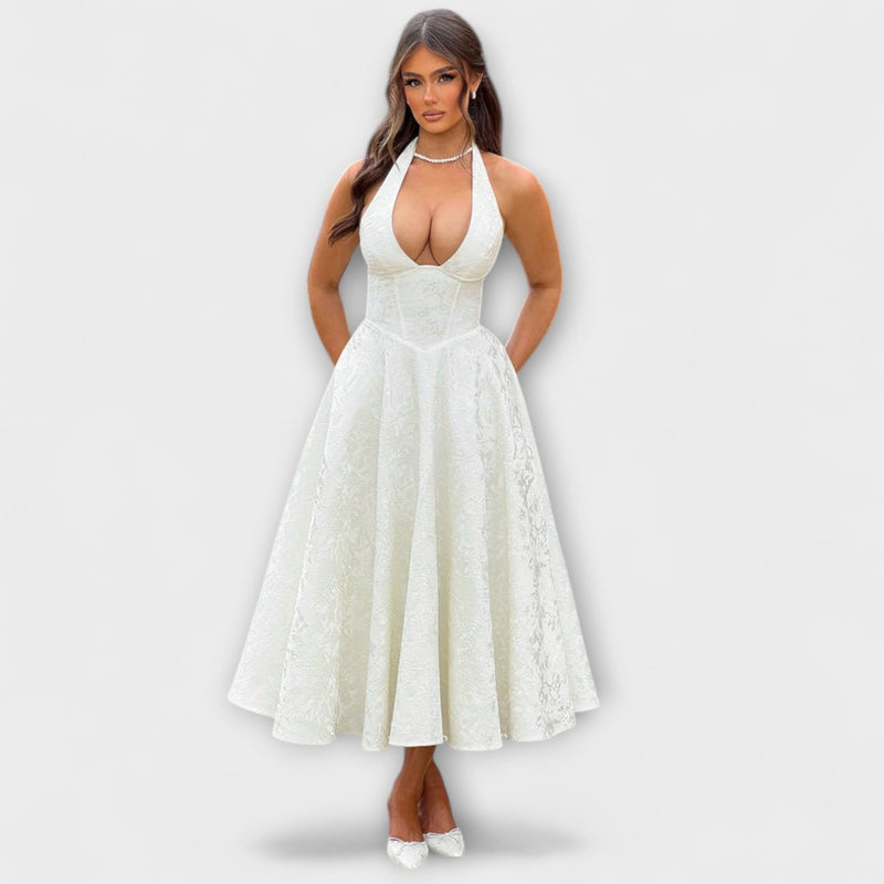 Renata - Jacquard Lace-Up Maxi Jurk