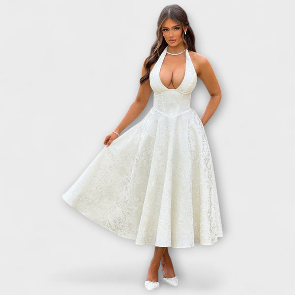 Renata - Jacquard Lace-Up Maxi Jurk