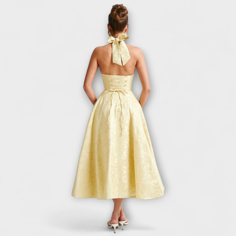 Renata - Jacquard Lace-Up Maxi Jurk