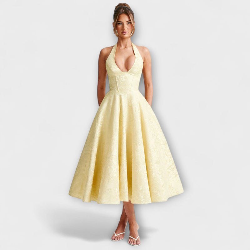 Renata - Jacquard Lace-Up Maxi Jurk