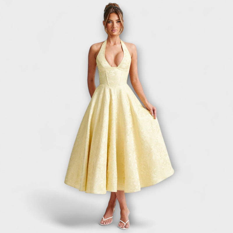 Renata - Jacquard Lace-Up Maxi Jurk