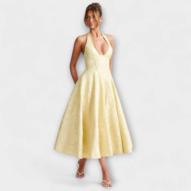 Renata - Jacquard Lace-Up Maxi Jurk