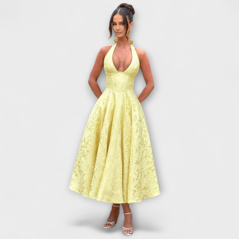 Renata - Jacquard Lace-Up Maxi Jurk
