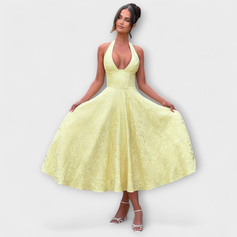 Renata - Jacquard Lace-Up Maxi Jurk