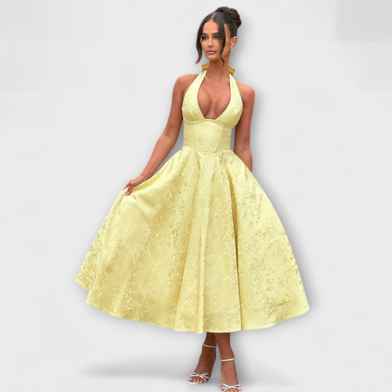 Renata - Jacquard Lace-Up Maxi Jurk