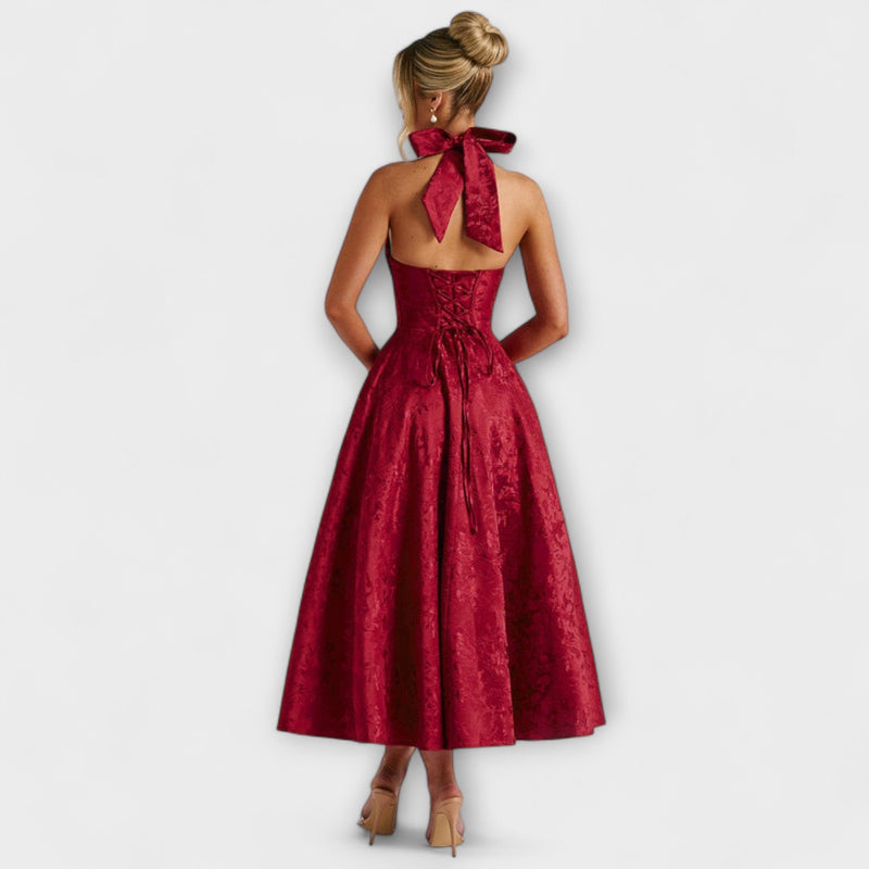 Renata - Jacquard Lace-Up Maxi Jurk