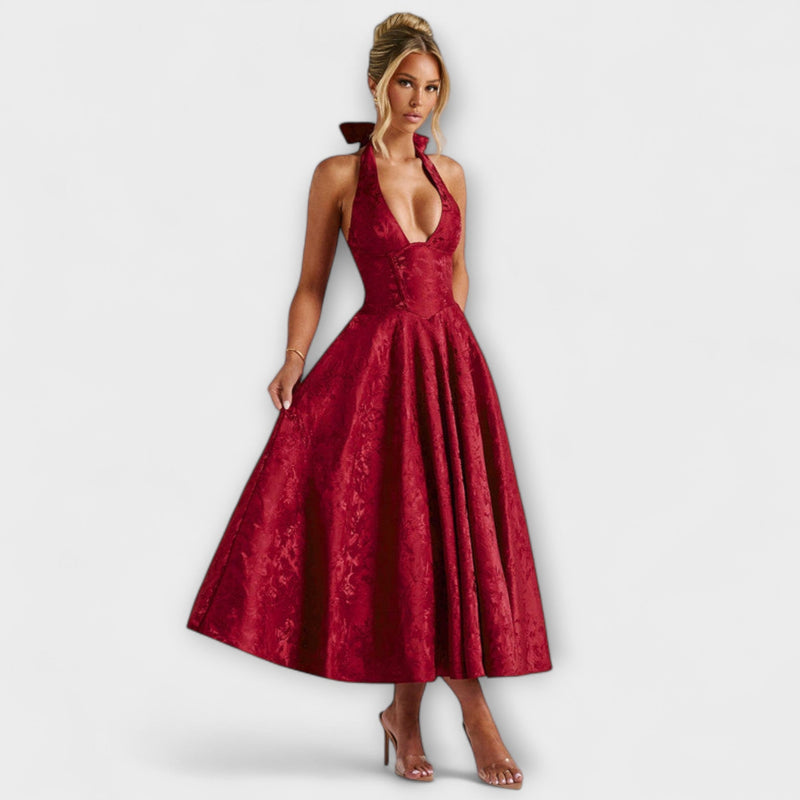 Renata - Jacquard Lace-Up Maxi Jurk