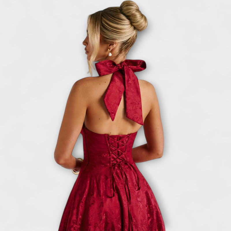 Renata - Jacquard Lace-Up Maxi Jurk