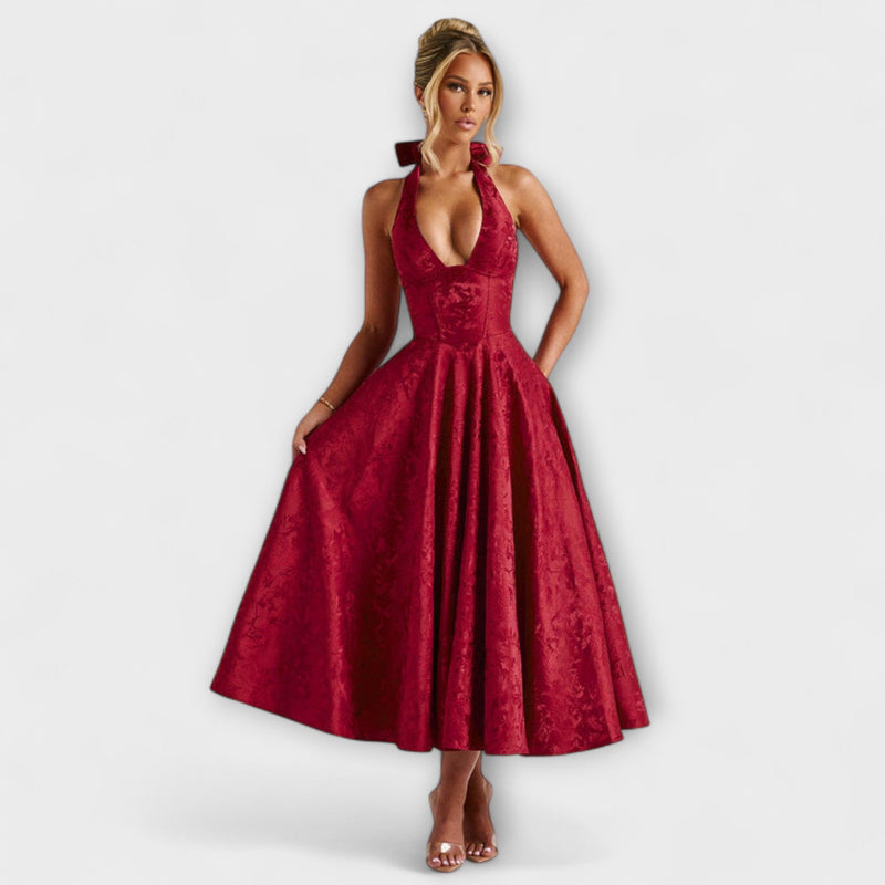 Renata - Jacquard Lace-Up Maxi Jurk