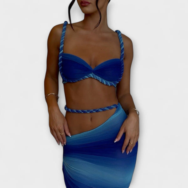 Jane - Stijlvolle Gradient Vlecht Crop Top & Overskirt Duo