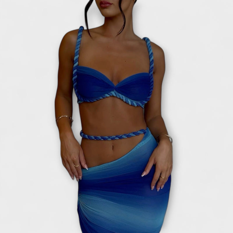 Jane - Stijlvolle Gradient Vlecht Crop Top & Overskirt Duo