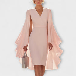 Rachel - Hellrosa Midi-jurk met V-hals en Chiffon Mouwen