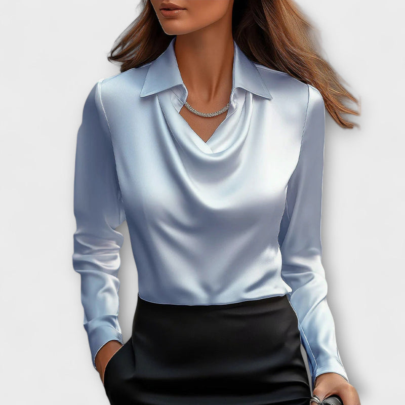 Glanzende Blouse met Rimpel Kraag