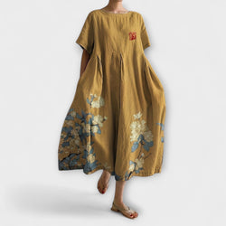 Seline - Gouden Bloemen Midi-jurk