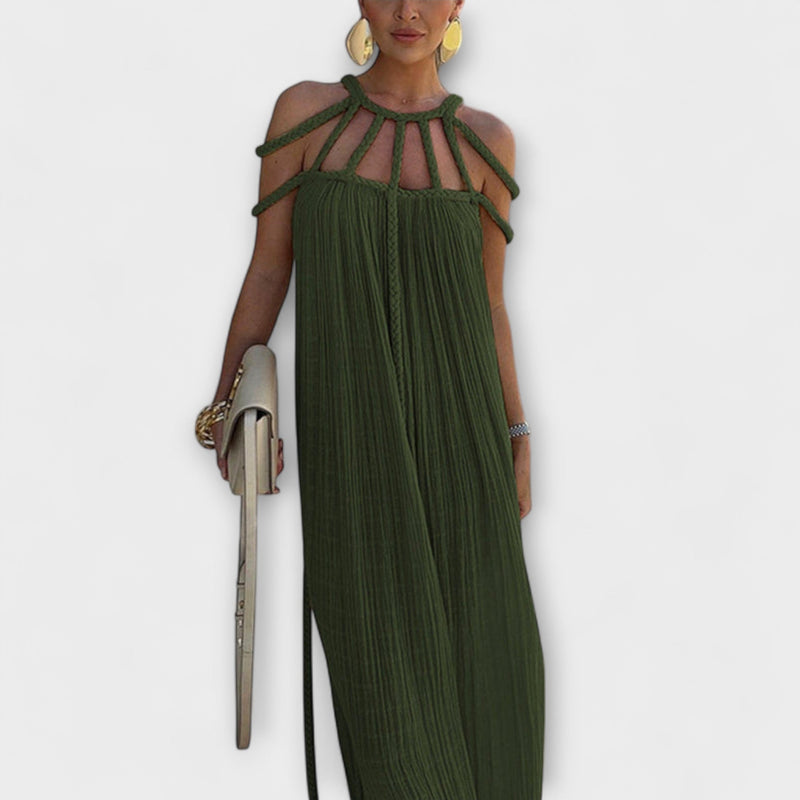 Briar - Chic Maxi-jurk Gemaakt van Linnenmix met Gedrapeerde Bandjes