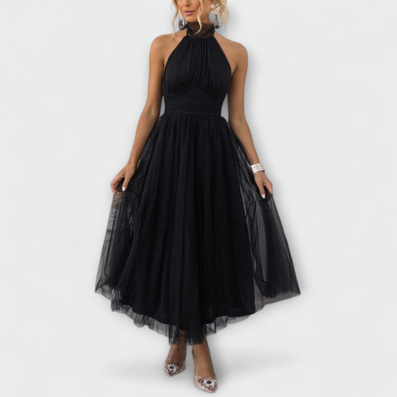 Pearlina - Elegante Hoge Hals Mesh Jurk