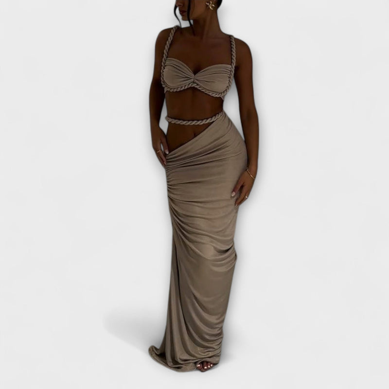 Jane - Stijlvolle Gradient Vlecht Crop Top & Overskirt Duo