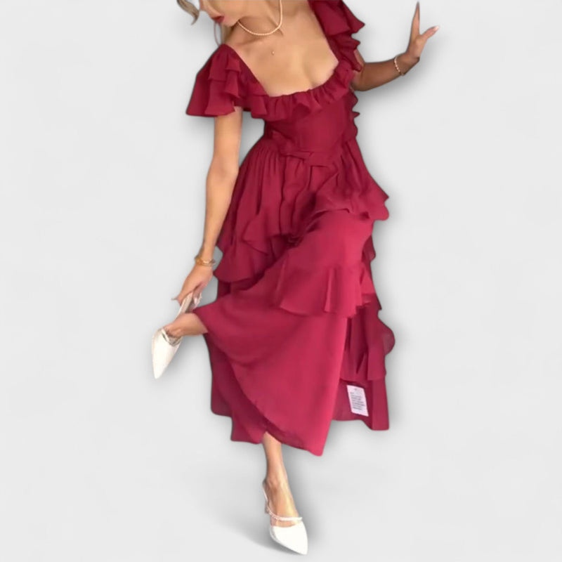 Quinlan - Chic Hoge Taille Jurk met Delicate Kantafwerking