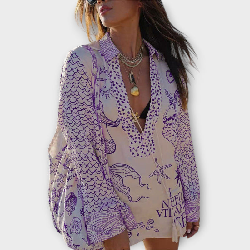 Liv - Water Satijnen Tassel Shirt en Shorts Set