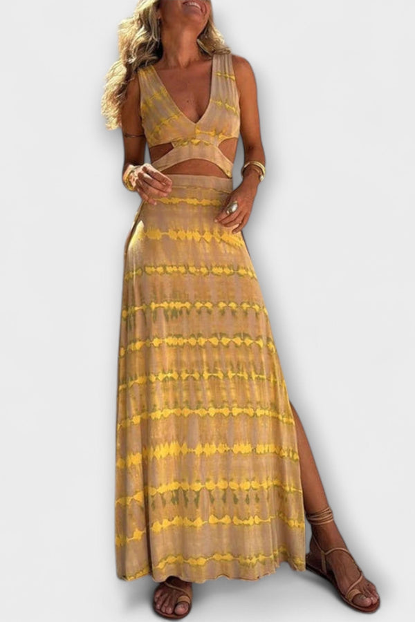Ella - Eleanor Tie-Dye Cutout Schlitz Stretch Jurk