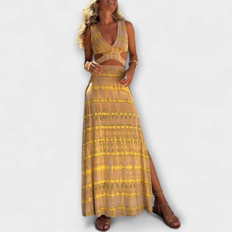 Ella - Eleanor Tie-Dye Cutout Schlitz Stretch Jurk
