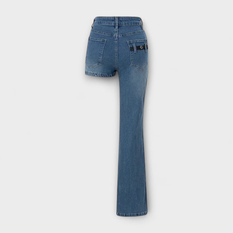 Astra - Trendy Asymmetrische Denim Shorts met Eén Schouderband