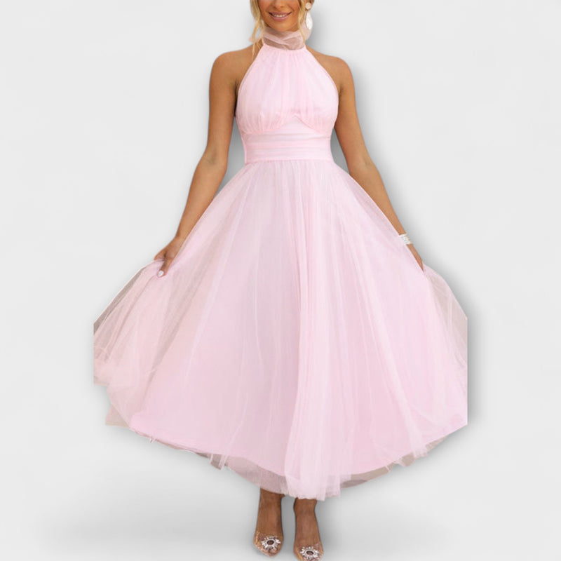 Pearlina - Elegante Hoge Hals Mesh Jurk