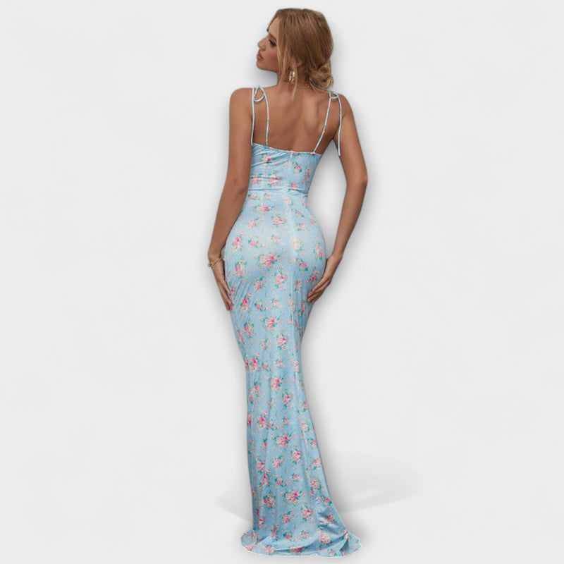 Thalia - Floral Print Prom Dress met Geknoopte Schouderbanden