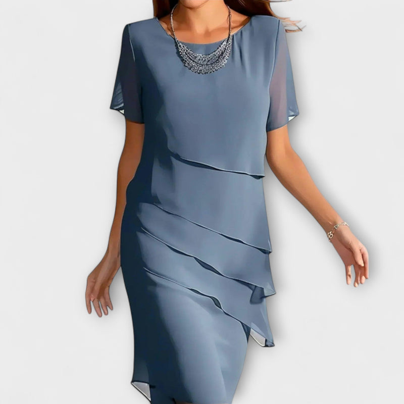Ione - Ruffled Irregular Hem Tummy-Control Dress