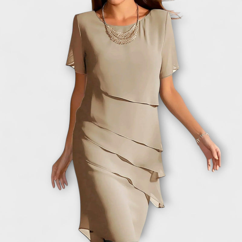 Ione - Ruffled Irregular Hem Tummy-Control Dress