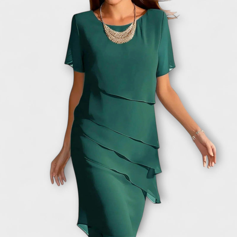 Ione - Ruffled Irregular Hem Tummy-Control Dress