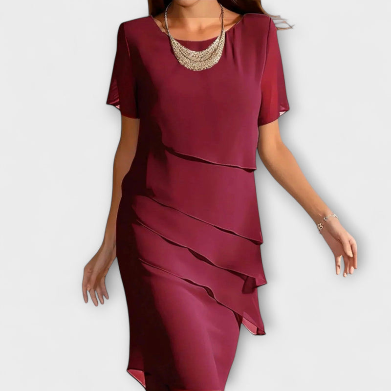Ione - Ruffled Irregular Hem Tummy-Control Dress