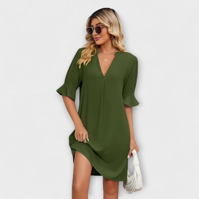 Amy - Relaxed Fit Plissé Knie-Lange Jurk