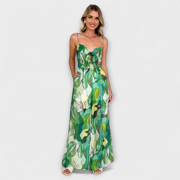 Annalise - Elegante Geprinte Lange Jurk met Draagbanden