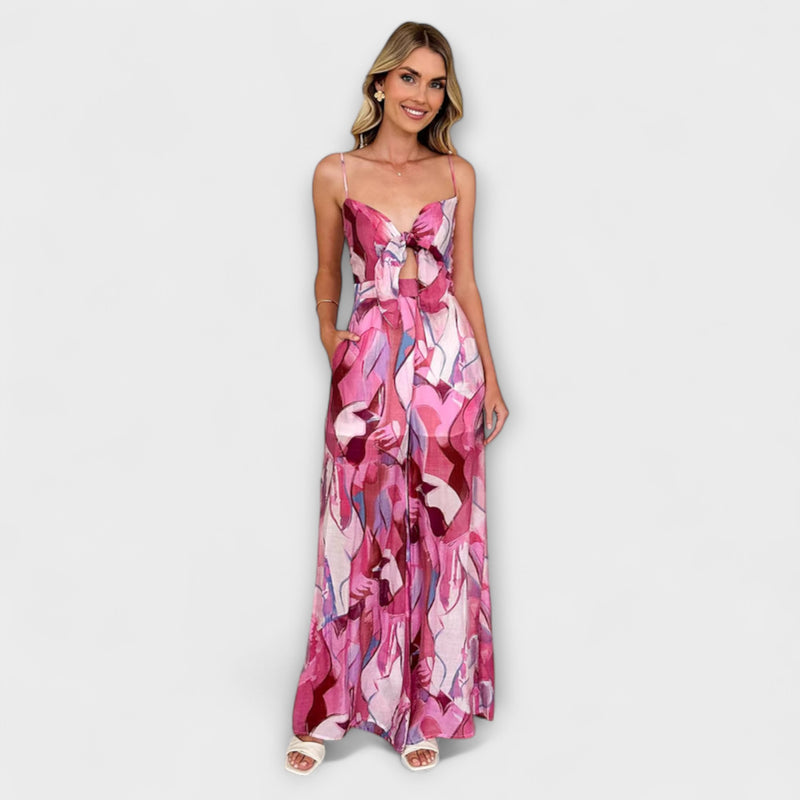Annalise - Elegante Geprinte Lange Jurk met Draagbanden