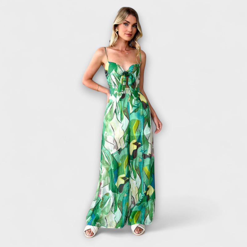 Annalise - Elegante Geprinte Lange Jurk met Draagbanden