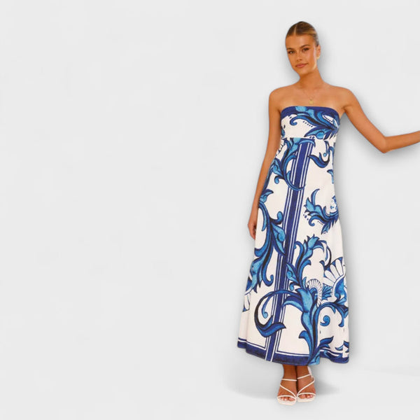 Iris - Retro Bloemen Lange Tube Jurk