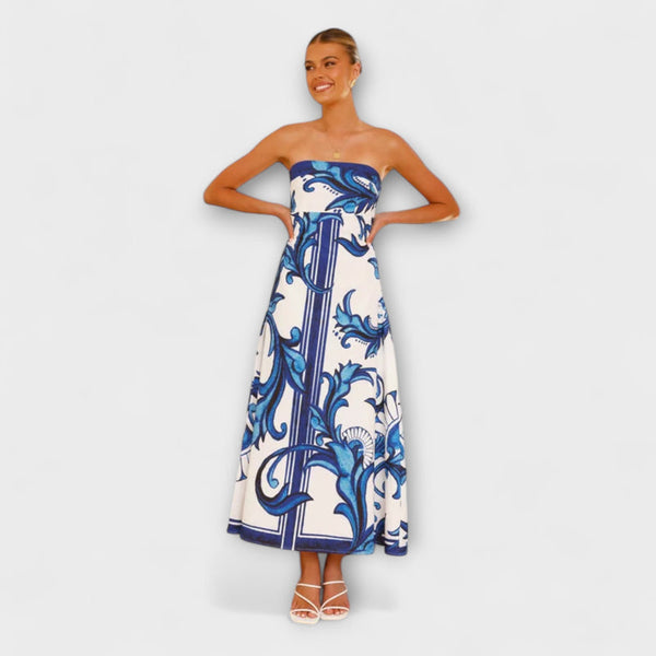 Iris - Retro Bloemen Lange Tube Jurk