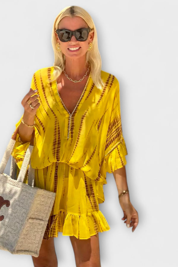 Adalyn - Stijlvolle V-Hals Hoge Taille Mini Jurk
