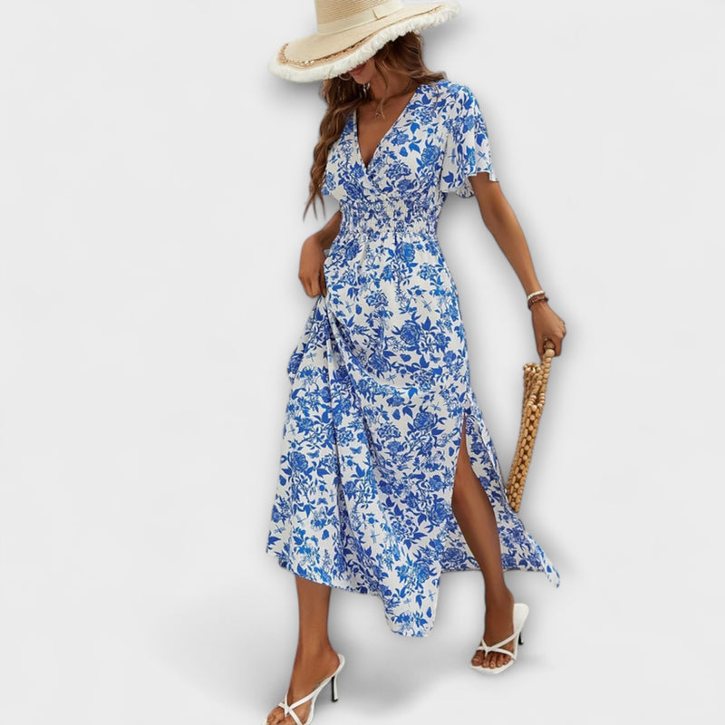 Bea - Bohemian V-Hals Blauw Kustjurk