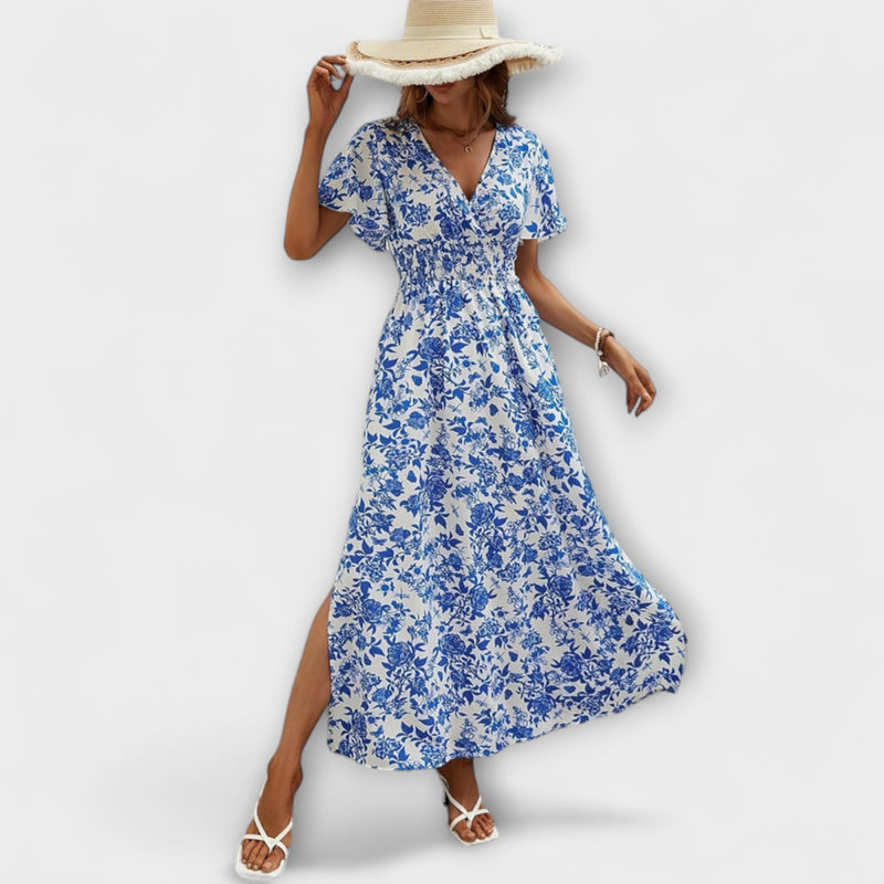 Bea - Bohemian V-Hals Blauw Kustjurk