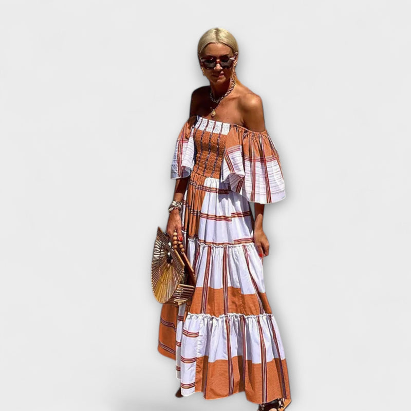 Seraphina - Elegante Off-Shoulder Maxi Jurk met Exquise Mexicaanse Print