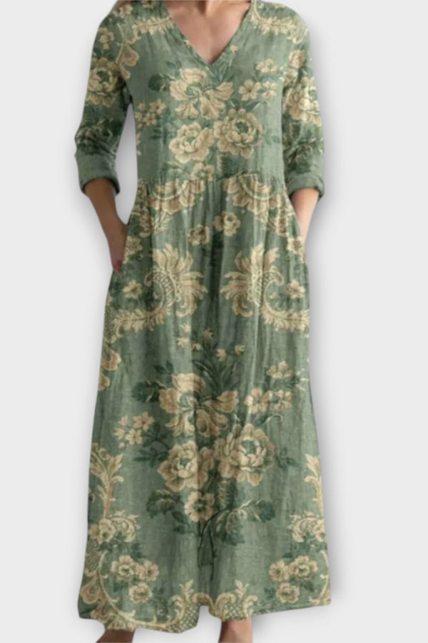 Parel - Chic Bloemen Katoenen Jurk met Elegante V-Hals